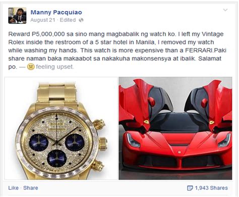 Manny Pacquiao reportedly recovers $585,000 Rolex watch.